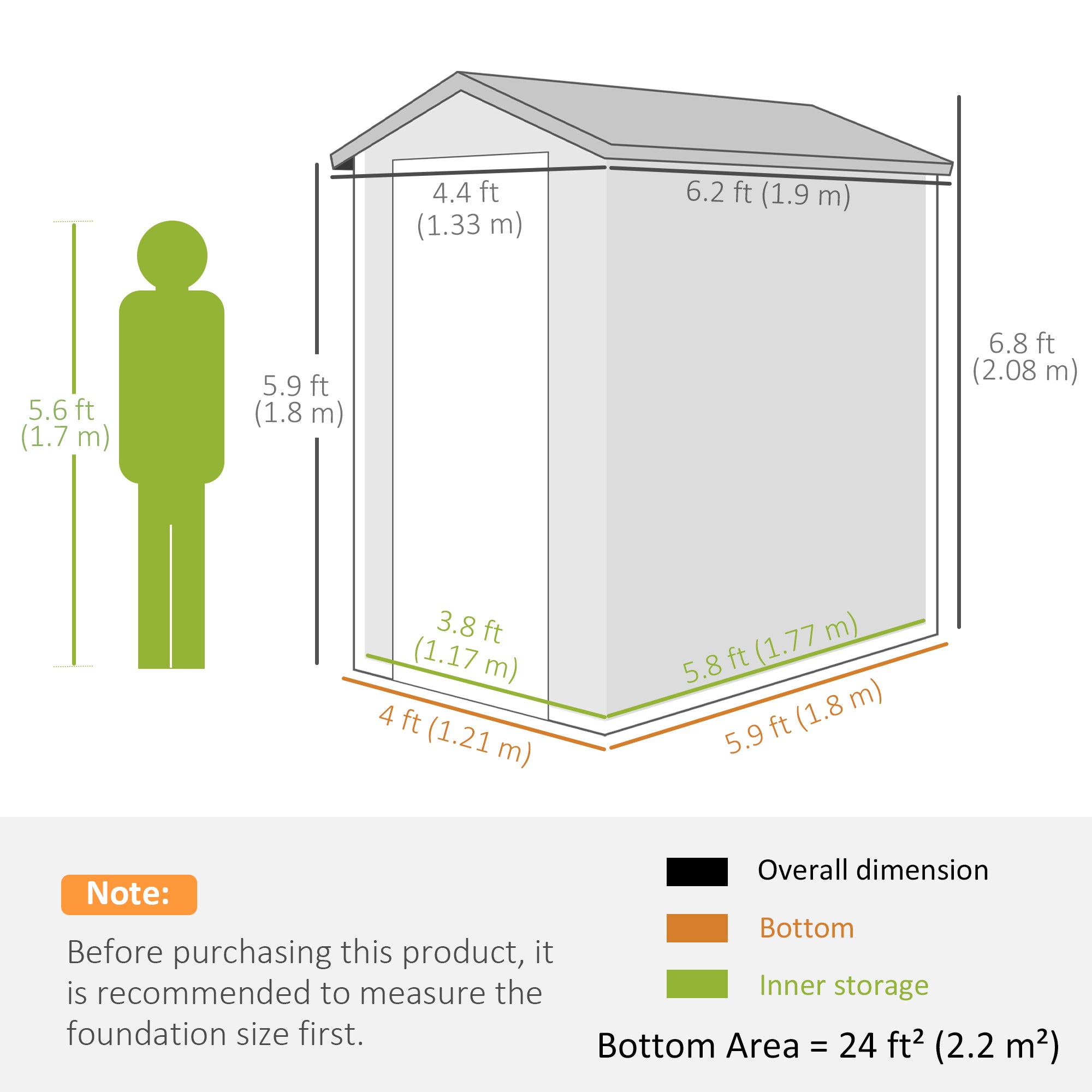 Outsunny 4 x 6ft Garden Shed with Foundation Kit, Polypropylene Outdoor Storage Tool House with Ventilation Slots and Lockable Door, Grey - anydaydirect