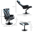 Vinsetto Reclining Chair and Stool Set, Recliner Chair with Headrest, Gaming Chair with Lumbar Support, Pedestal Base for Home Office, Lake Blue - anydaydirect