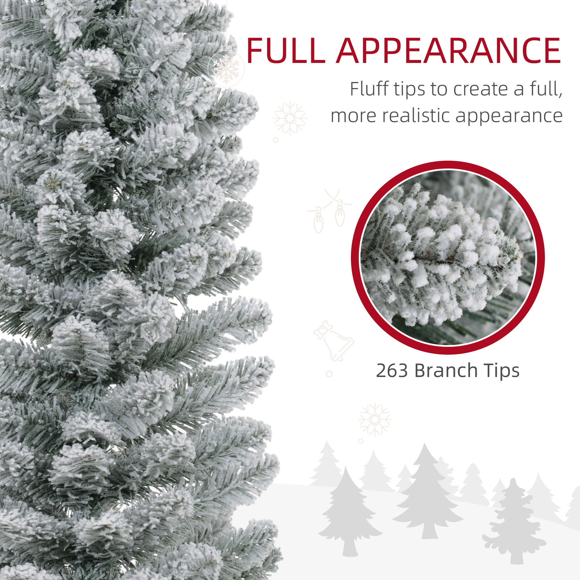 HOMCOM 5ft Artificial Pencil Christmas Tree with 263 Snow Flocked Tips, Metal Base, Realistic Xmas Tree - anydaydirect