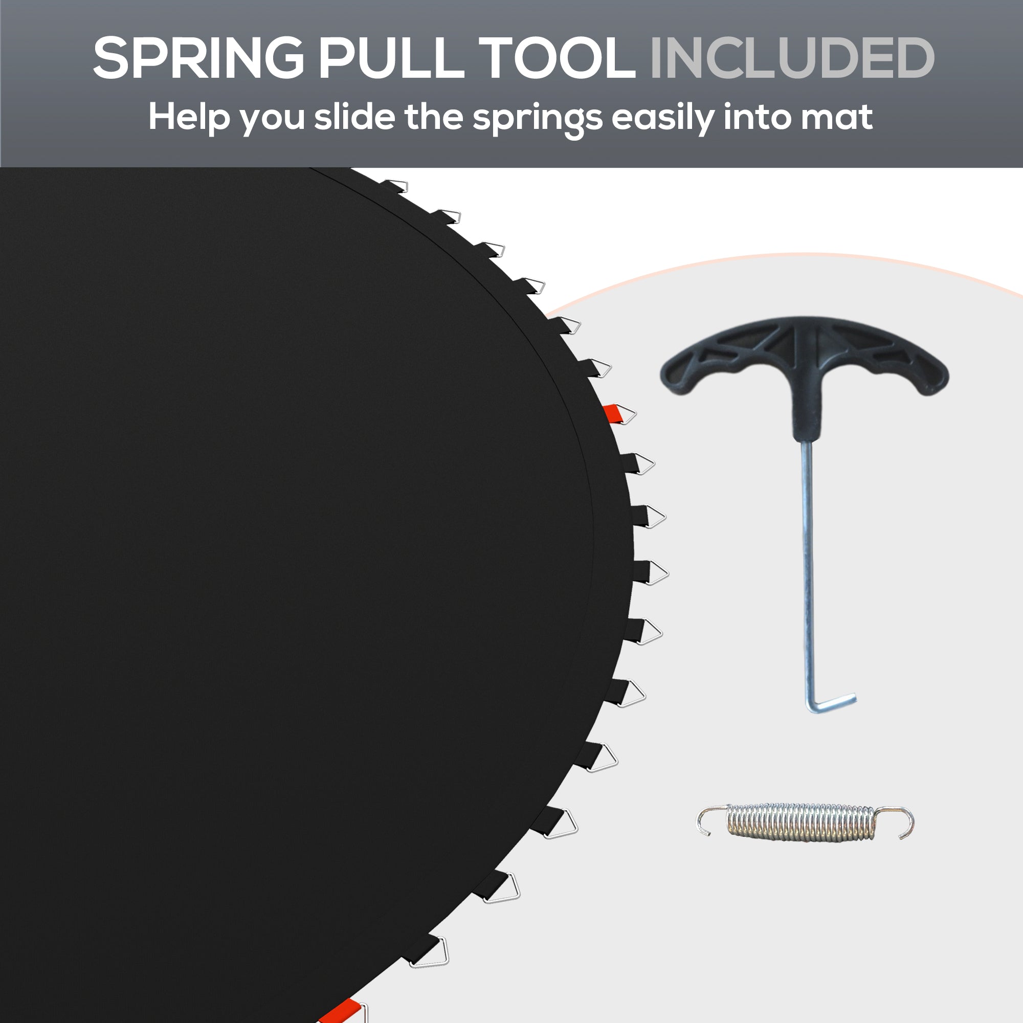 SPORTNOW Trampoline Replacement Mat with Spring Pull Tool, 42 V-Hooks, for 8ft Trampoline using 14cm Springs, Black - anydaydirect