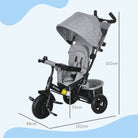 HOMCOM 4 in 1 Kids Trike Push Bike w/ Push Handle, Canopy, 5-point Safety Belt, Storage, Footrest, Brake, for 1-5 Years, Grey - anydaydirect