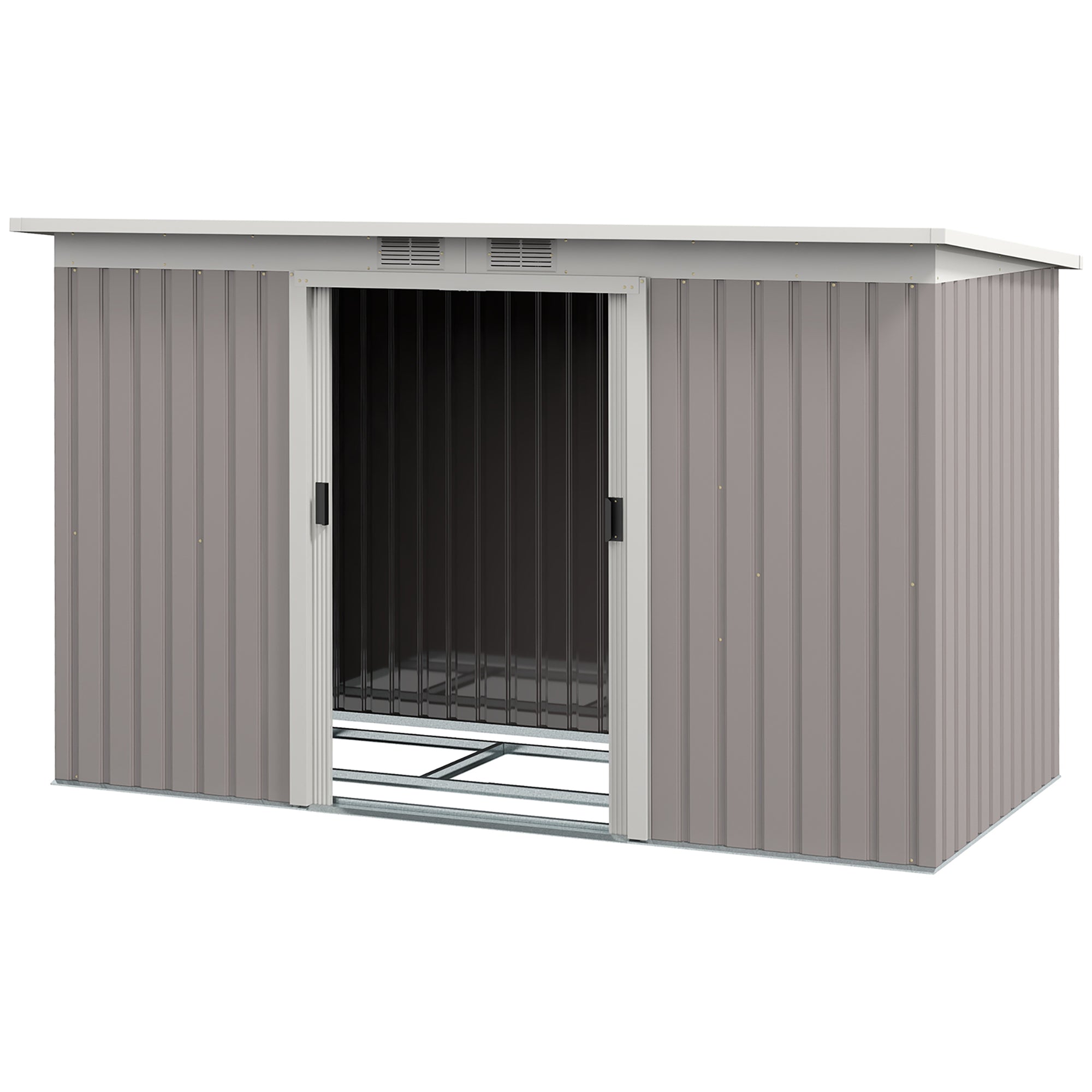 Outsunny Corrugated Garden Metal Storage Shed Outdoor Equipment Tool Box with Kit Ventilation Doors 9x 4FT Light Grey - anydaydirect