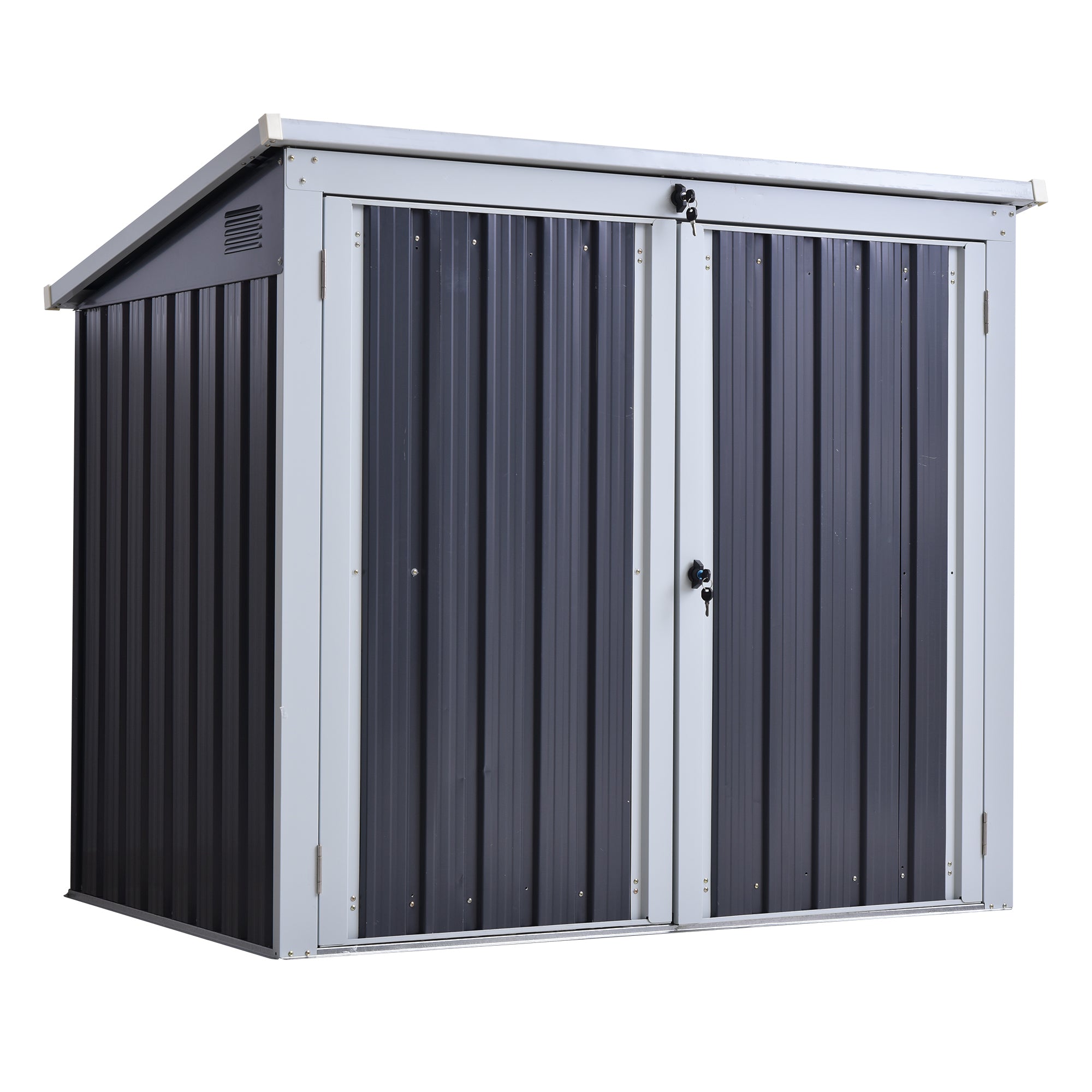 Outsunny 5ft x 3ft Garden 2-Bin Corrugated Steel Rubbish Storage Shed w/ Locking Doors Lid Outdoor Hygienic Dustbin Unit Garbage Trash Cover - anydaydirect