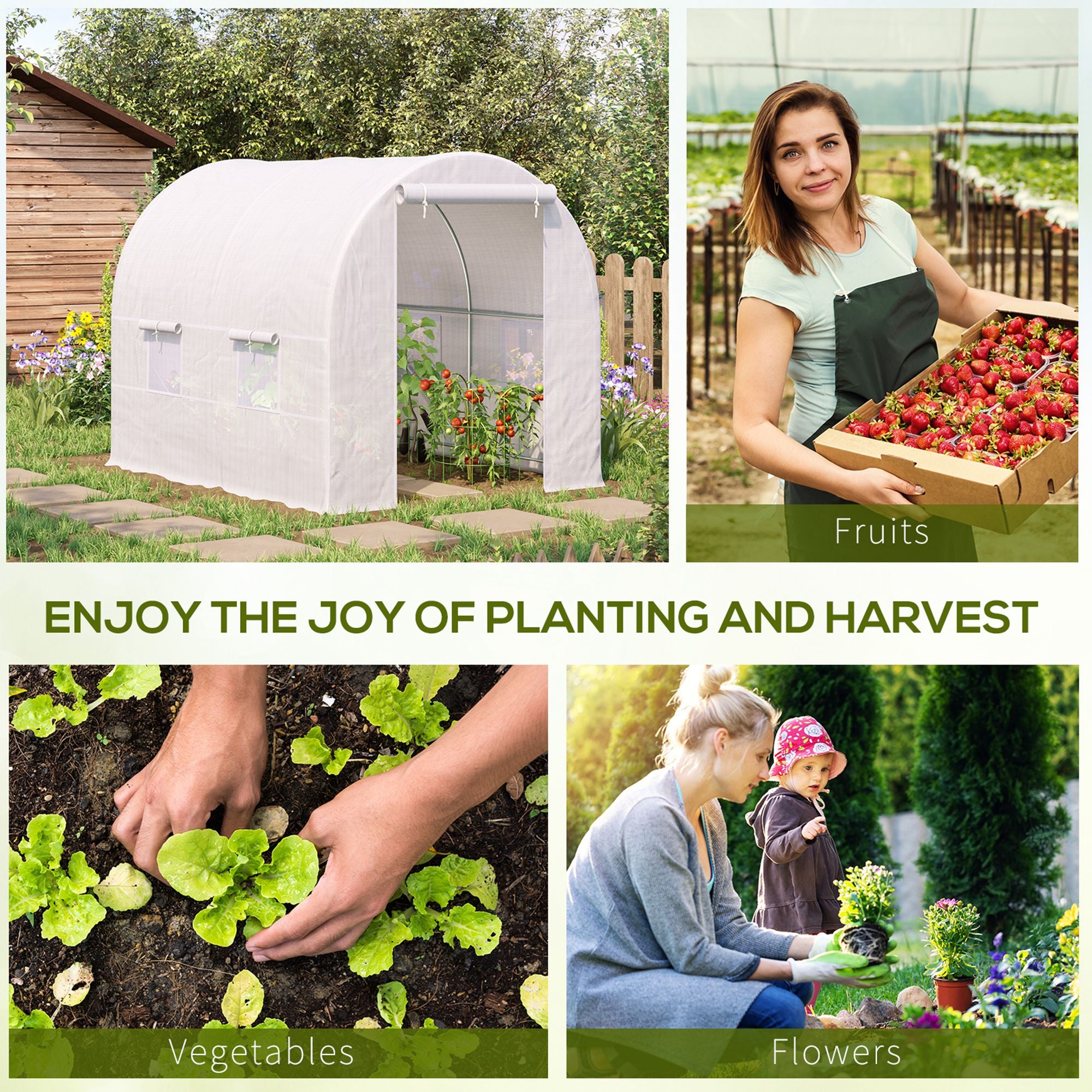 Outsunny 2.5 x 2 x 2 m Polytunnel Greenhouse, Walk-in Green House for Garden with Mesh Windows, Galvanised Steel Frame, White - anydaydirect