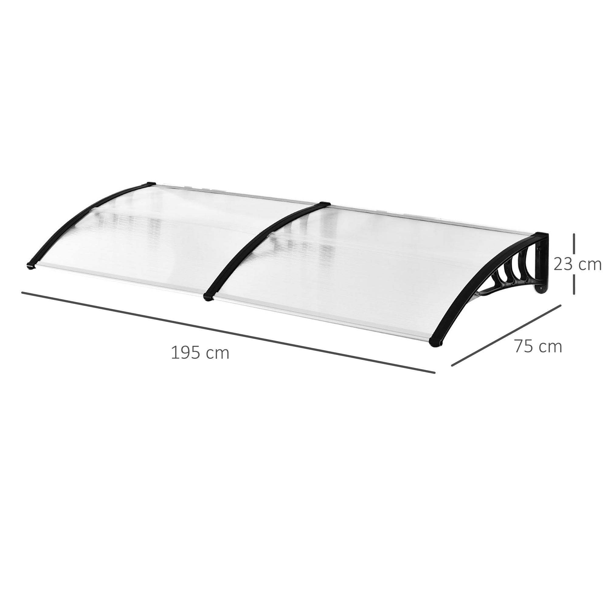 Outsunny 75 x 195 cm Curved Door Window Awning Canopy, Polycarbonate Cover Front Door Outdoor Patio, UV Rain Snow Protection Shelter, Clear - anydaydirect