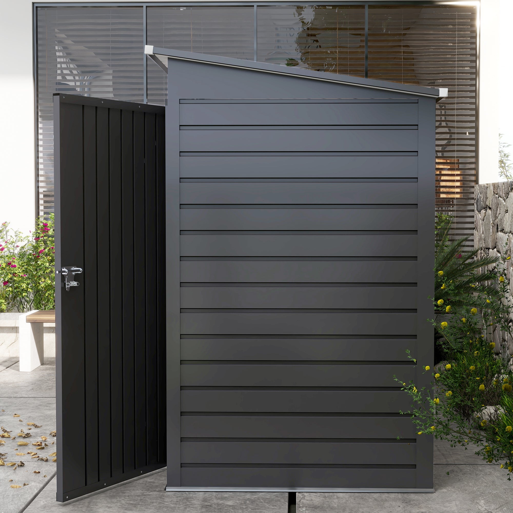 Outsunny 8 x 4FT Galvanised Garden Storage Shed, Metal Outdoor Shed with Double Doors and 2 Vents, Grey - anydaydirect