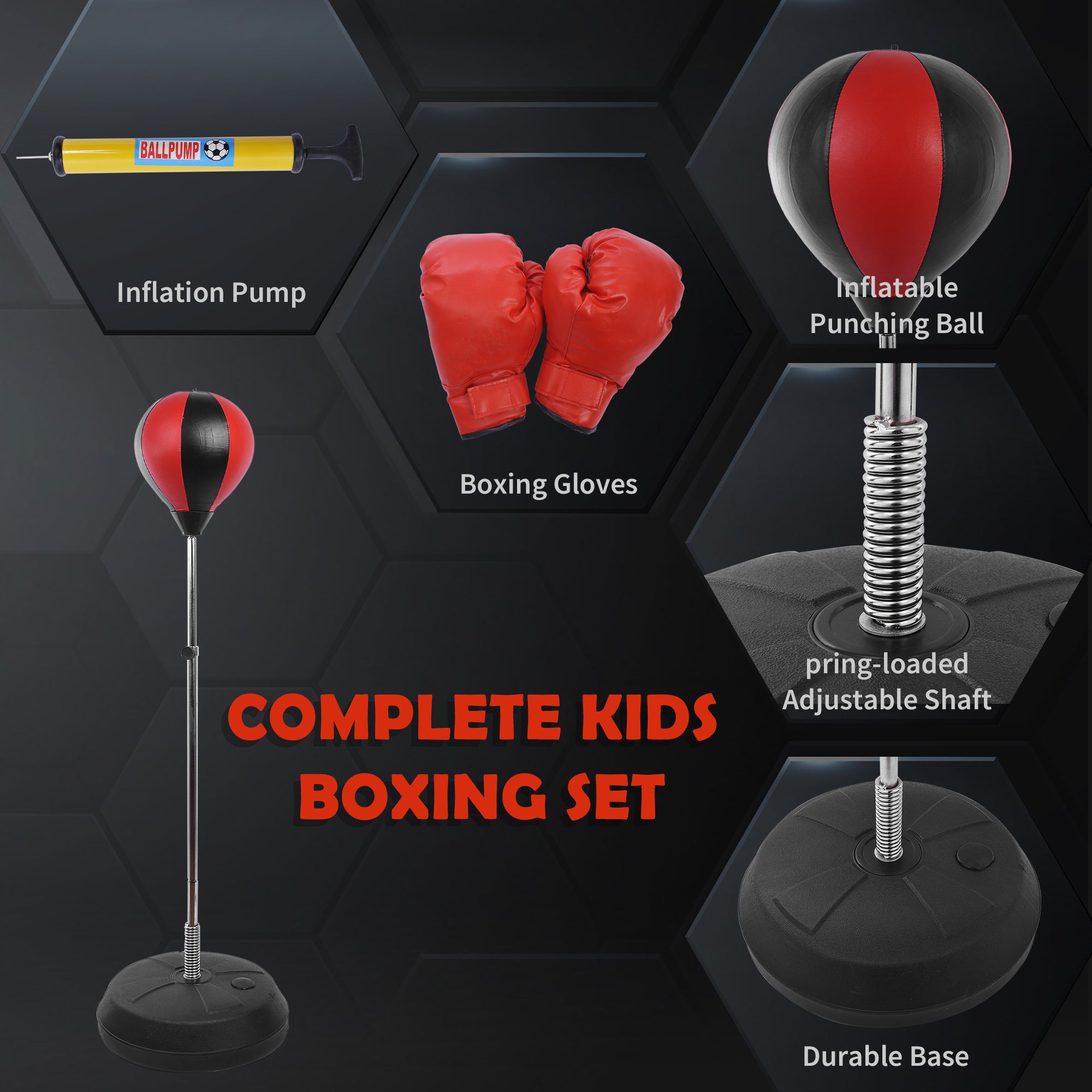HOMCOM Training Boxing Punch Ball Set 125-145H x ?43cm with Gloves Air Pump, 4-Position Adjustable Height Freestanding Boxing Speed Ball for Teenagers Exercise Training - anydaydirect