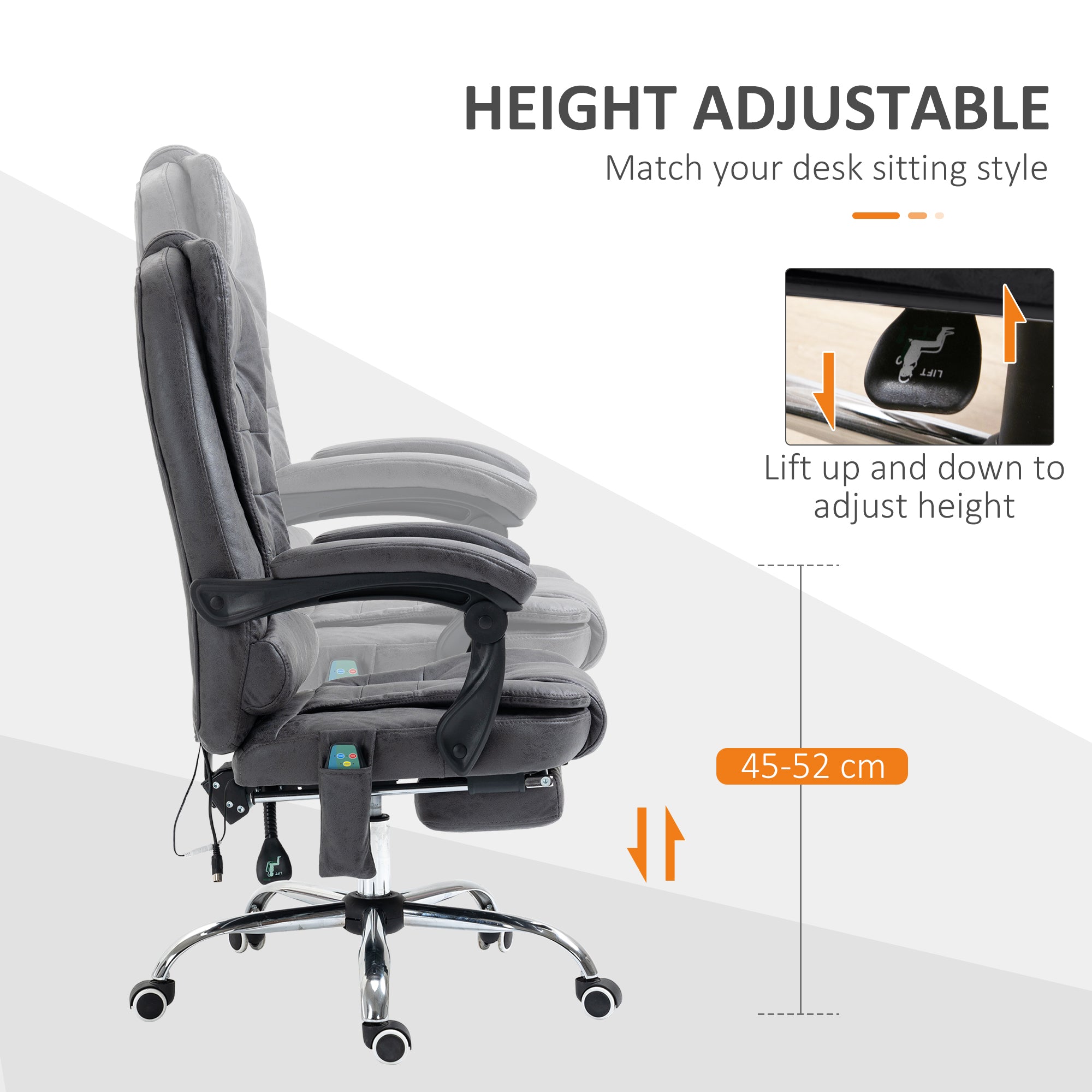 Vinsetto Heated 6 Points Vibration Massage Executive Office Chair Adjustable Swivel Ergonomic High Back Desk Chair Recliner with Footrest Dark Grey - anydaydirect