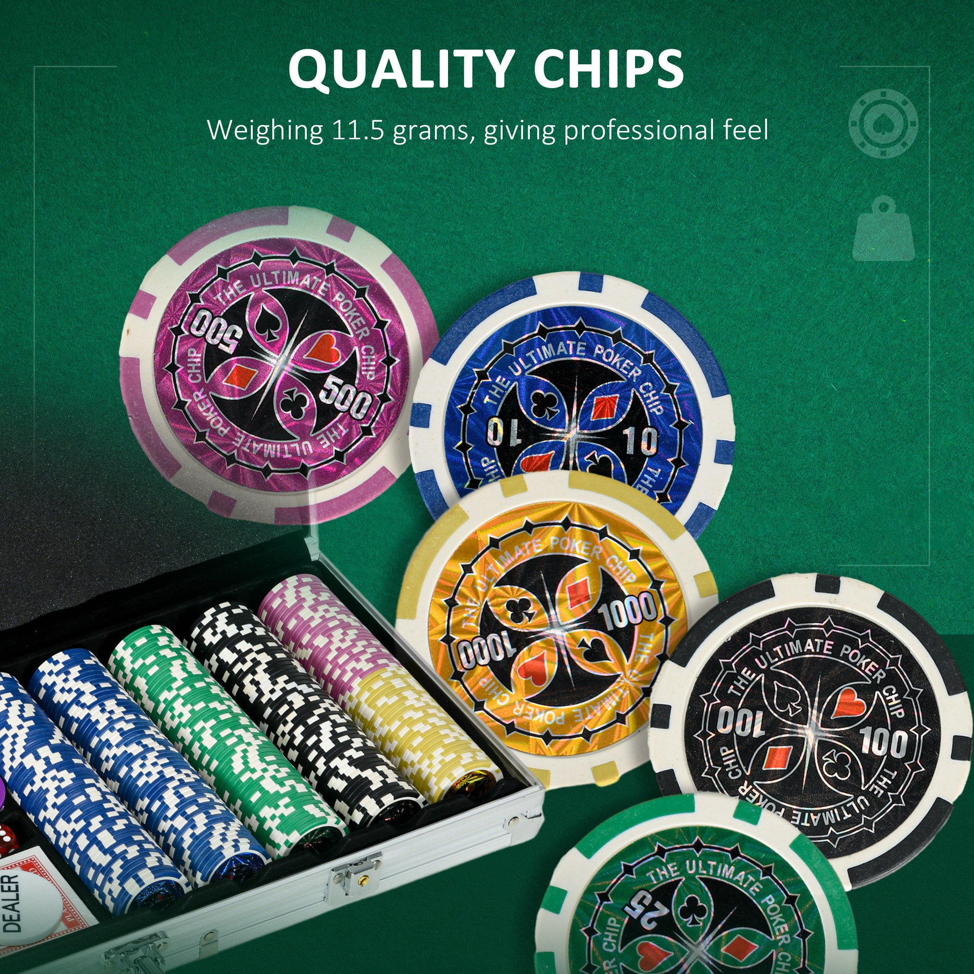 SPORTNOW 500-Piece Poker Chips Set, Poker Set with Mat, Chips, Two Card Decks, Dealer, Five Dices - anydaydirect