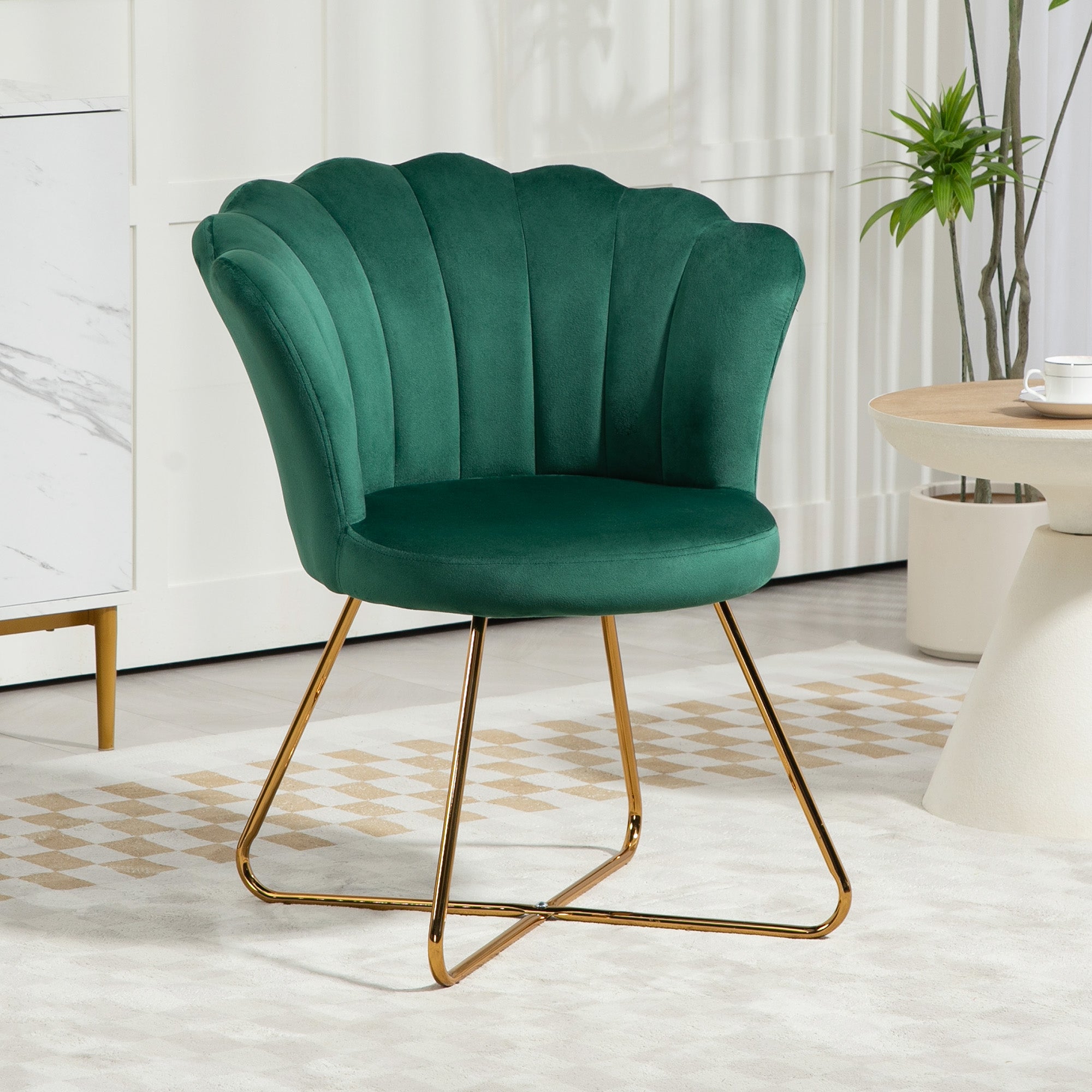 HOMCOM Velvet-Feel Lotus Petal Accent Chair - Green - anydaydirect