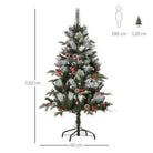 HOMCOM 4FT Artificial Snow Dipped Christmas Tree Xmas Pencil Tree Home Party Decoration w/ Foldable Feet Berries & Pinecones, Green - anydaydirect
