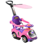 AIYAPLAY 3 in 1 Ride on Push Car, Cartoon Robot Theme Foot to Floor Slider w/ Handle Light Music Horn, Storage - Pink - anydaydirect