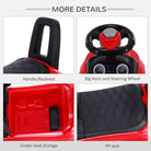 HOMCOM 3-in-1 Ride On Car Foot To Floor Slider Toddler w/ Horn Steering Wheel NO POWER Manual Under Seat Storage Safe Design Red - anydaydirect