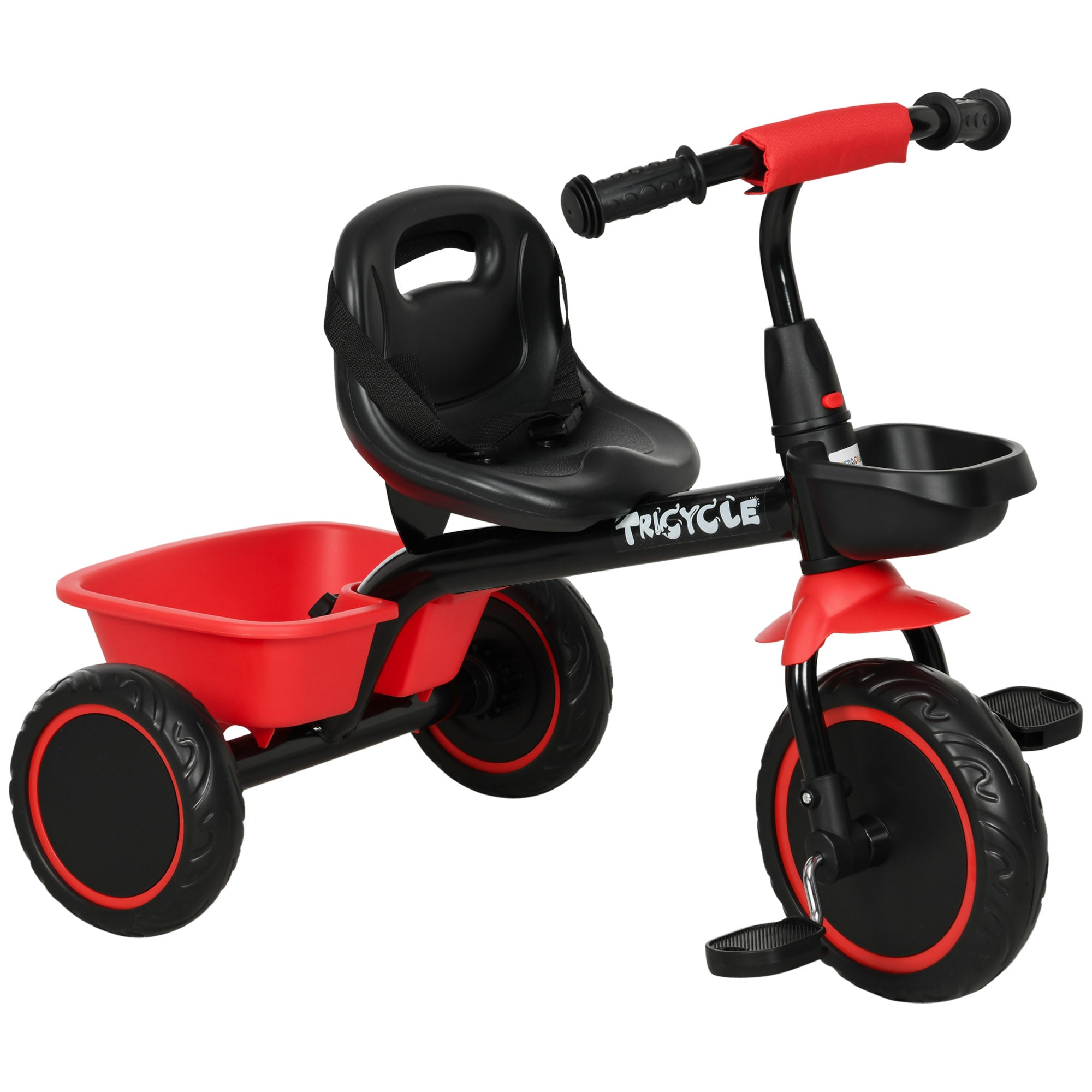 AIYAPLAY Kids Trike for 2-5 Years with Adjustable Seat, Pedal, Baskets, Red - anydaydirect