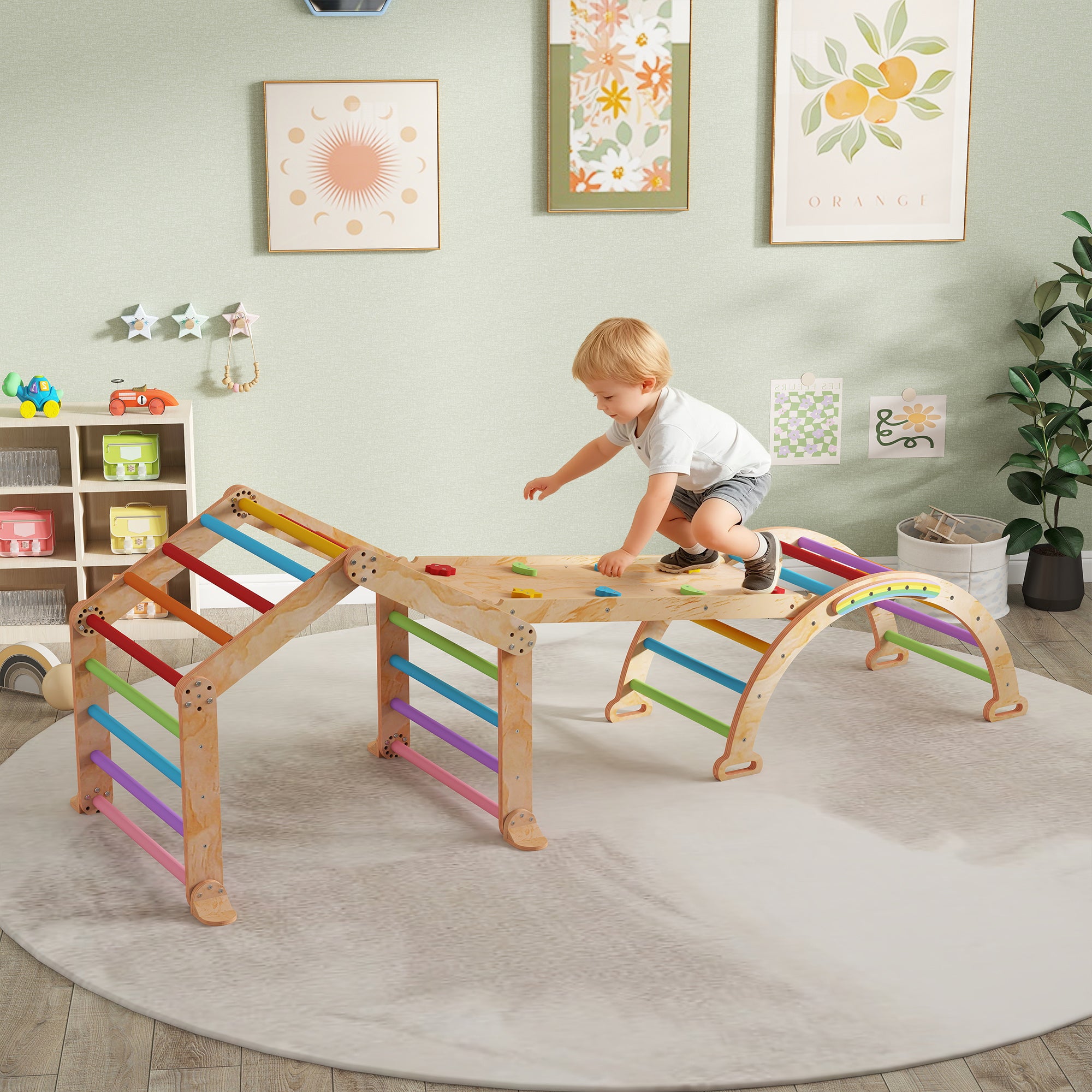 AIYAPLAY 9 in 1 Toddler Climbing Frame with Ramp, Slide, Arch, Ladder, Blackboard for 18-48 Months - anydaydirect