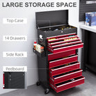 HOMCOM 14 Drawer, Two-Part Tool Storage Chest on Wheels - Red - anydaydirect