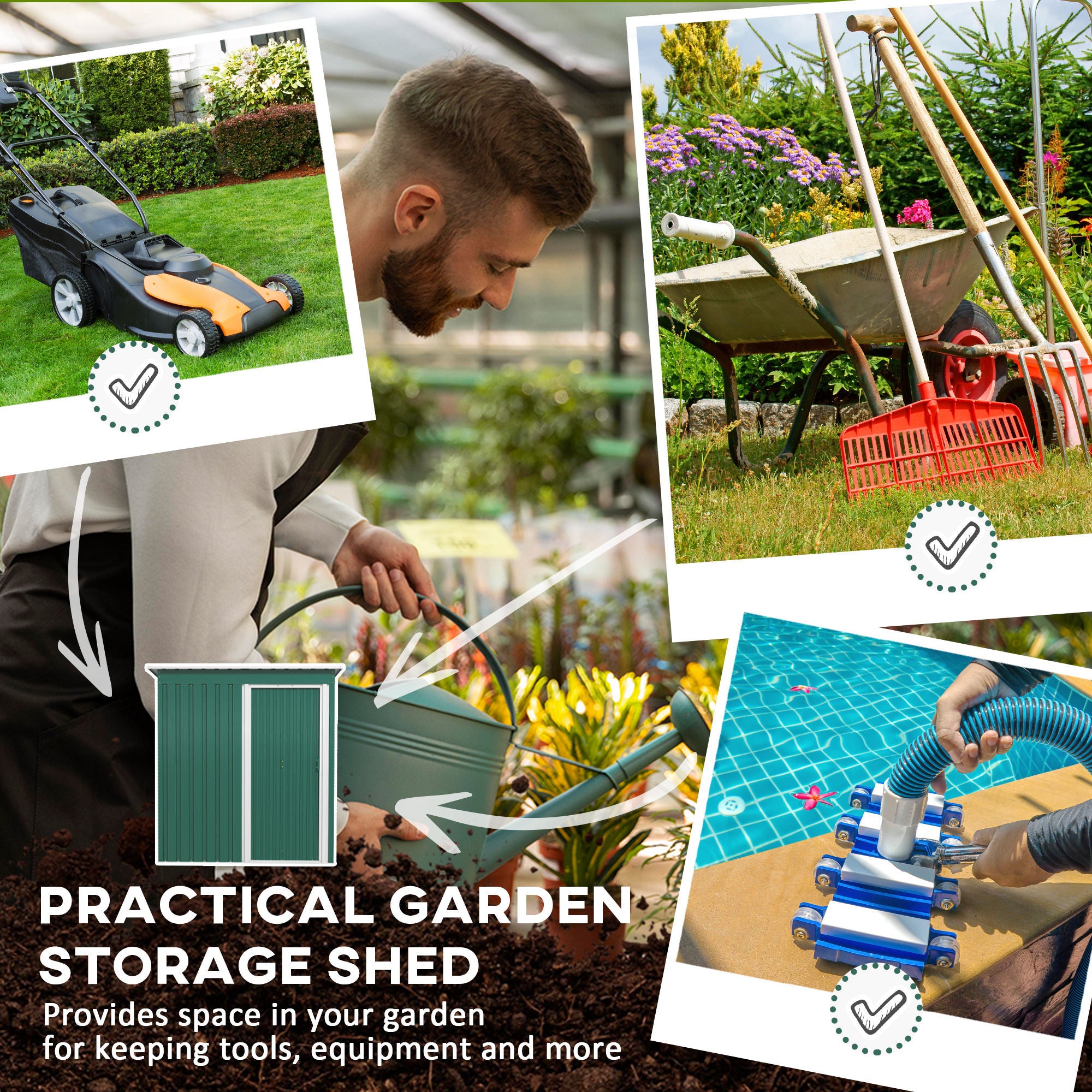 Outsunny 5 x 3ft Garden Storage Shed with Sliding Door and Sloped Roof Outdoor Equipment Tool Garden, Green - anydaydirect