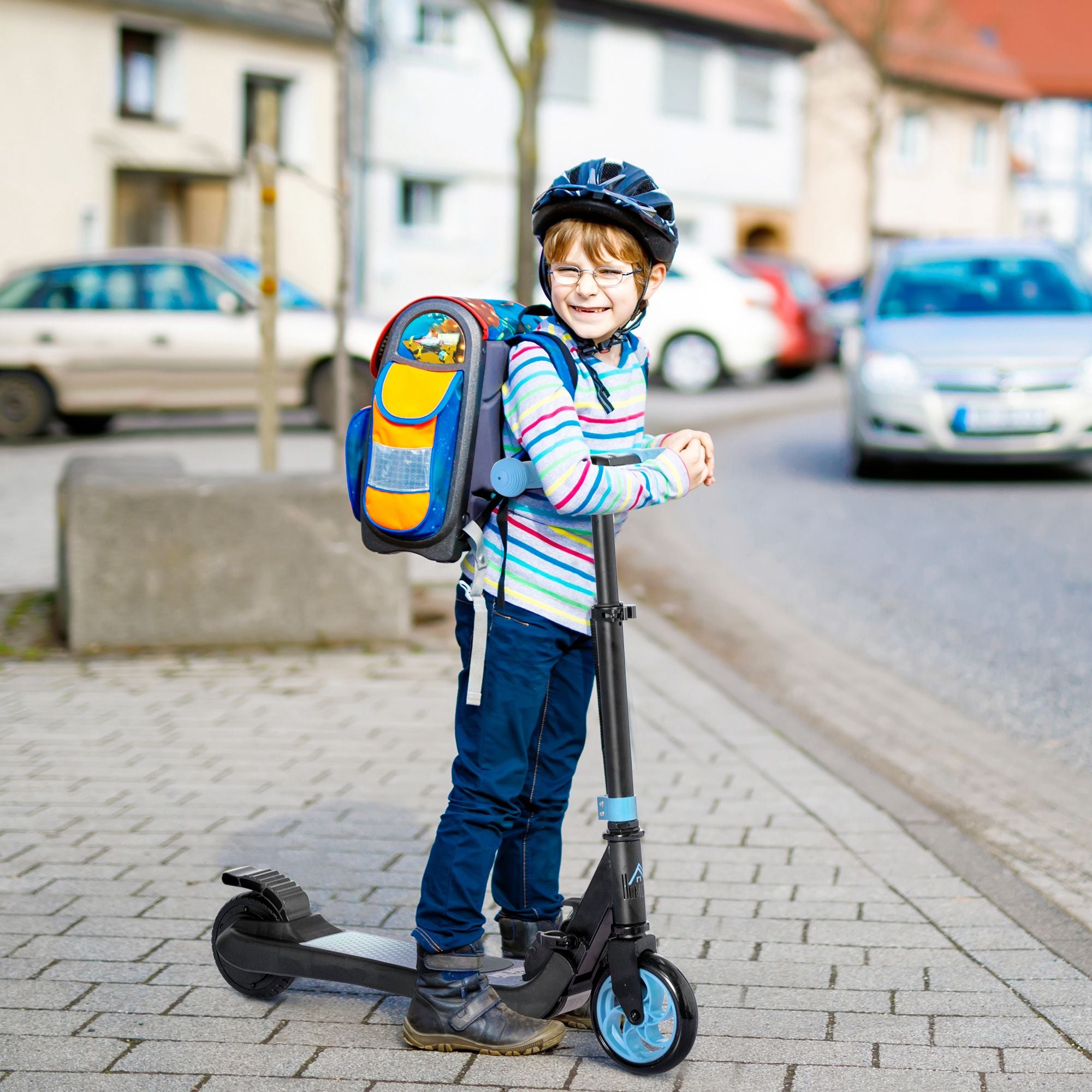 HOMCOM Folding Electric Scooter Adult E Scooter, 120W, with Rear Wheel Brake, 8km/h Maximum Speed, for Ages 6+ Years Old, Sky Blue - anydaydirect
