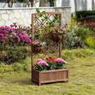 Outsunny Garden Planter with Trellis, Wooden Raised Bed for Garden with Lattice Trellis for Vegetables, Herbs and Flowers, Brown - anydaydirect