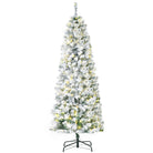 HOMCOM 6 Feet Prelit Artificial Snow Flocked Christmas Tree with Warm White LED Light, Holiday Home Xmas Decoration, Green White - anydaydirect