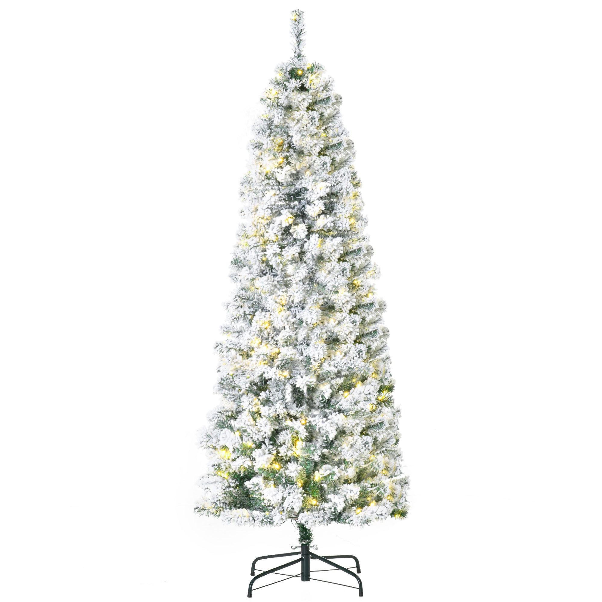 HOMCOM 6 Feet Prelit Artificial Snow Flocked Christmas Tree with Warm White LED Light, Holiday Home Xmas Decoration, Green White - anydaydirect