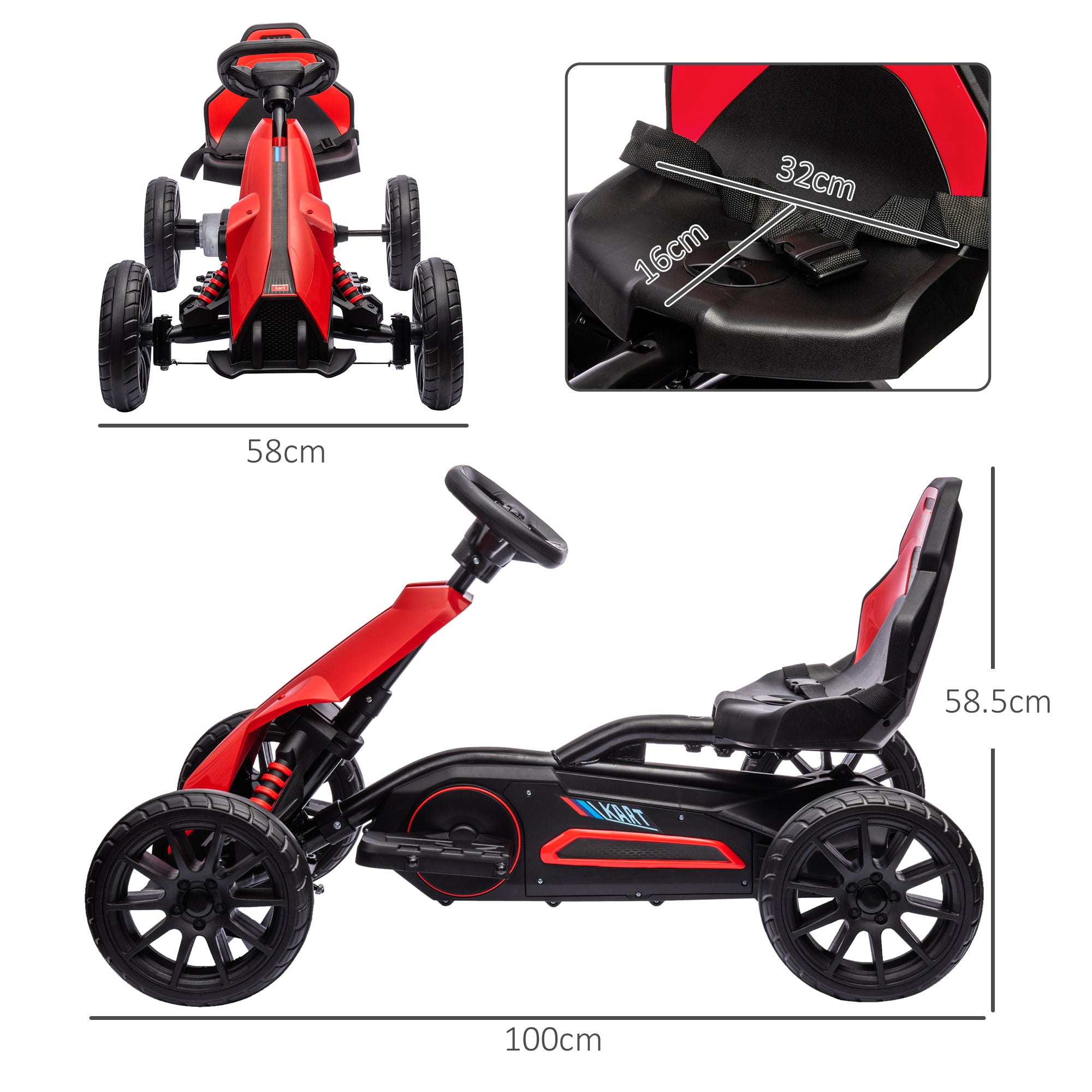 HOMCOM 12V Electric Go Kart for Kids, Ride-On Racing Go Kart w/ Forward Reversing, Rechargeable Battery, 2 Speeds, for Kids Aged 3-8, Red - anydaydirect