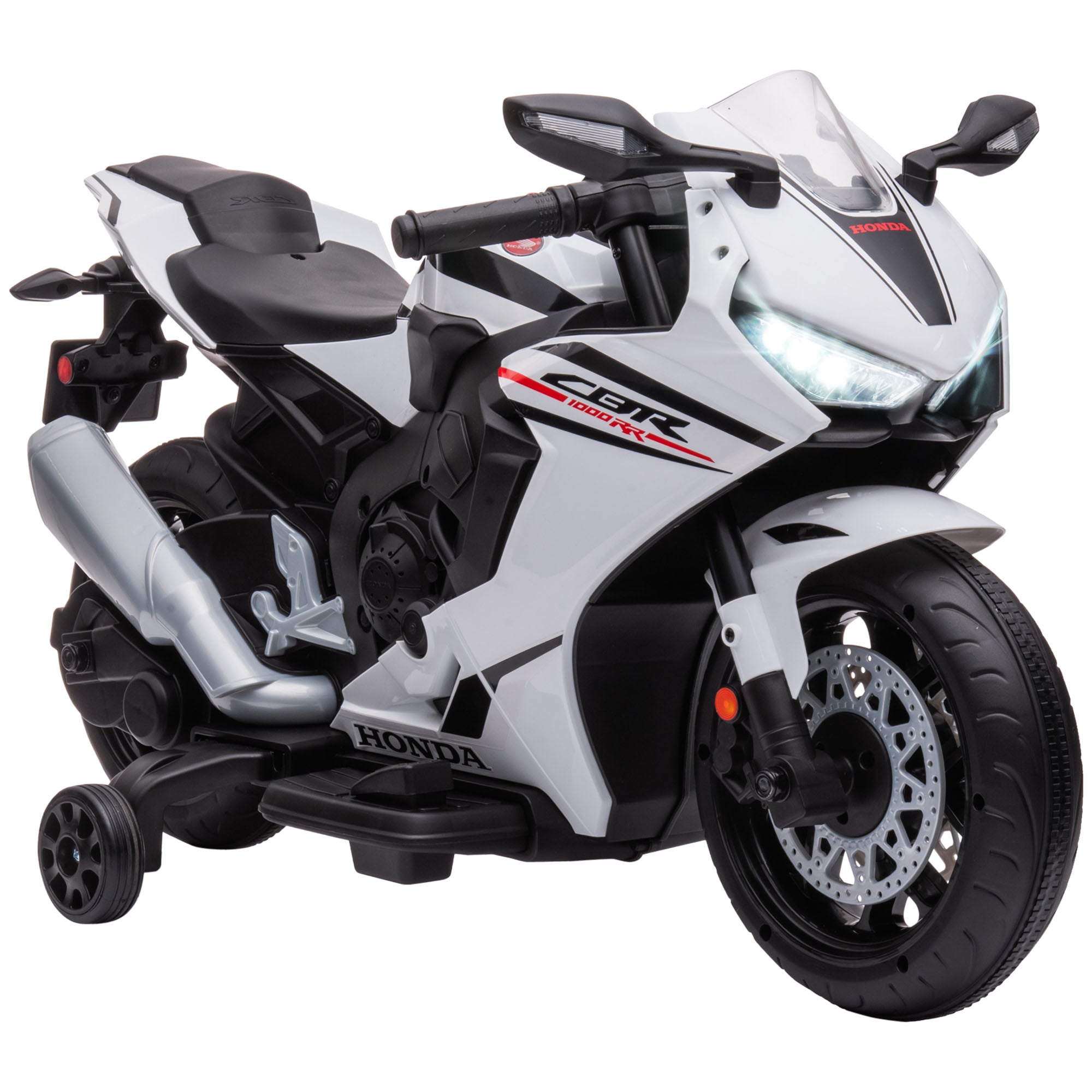 HOMCOM Electric Ride On Motorcycle with Headlights Music, 6V Battery Powered Kids Motorcycle Vehicle with Training Wheels, for 3-5 Years Old, White - anydaydirect