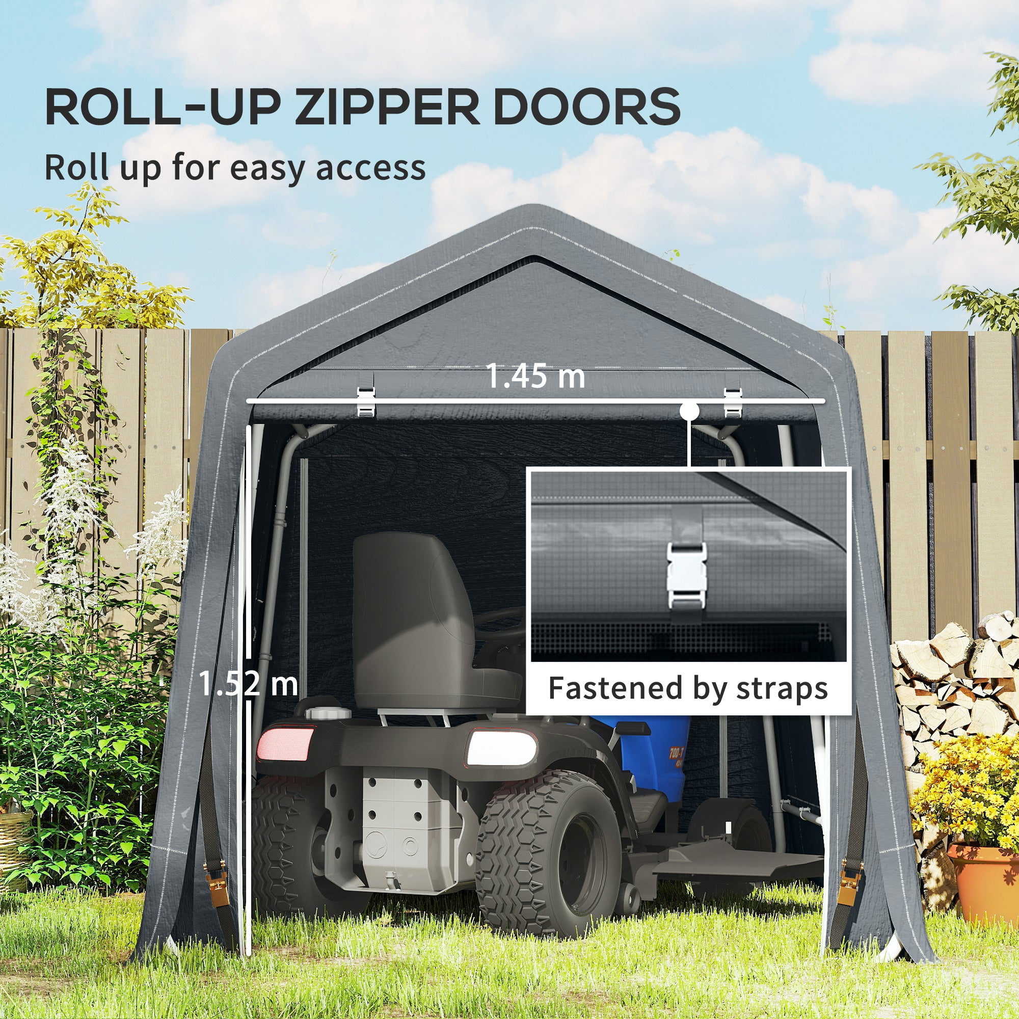 Outsunny 8 x 6.5 ft Outdoor Garden Storage Shed, Waterproof Bike Tent w/ Double Roll-up Zipper Door for Garden Tools, Dark Grey - anydaydirect