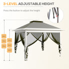 Outsunny Pop Up Canopy Tent with Double Roof, Zipped Mesh Sidewalls, Carrying Bag, Height Adjustable for Patio Garden, Dark Grey - anydaydirect