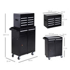 DURHAND Tool Chest 2 in 1 Metal Tool Cabinet Storage Box with 5 Drawers Pegboard Wheels 60x28x104.5cm Black - anydaydirect