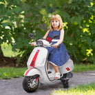 AIYAPLAY 12V Vespa Licensed Kids Electric Motorbike w/ Music, Headlights, FM Radio, for 3-6 Years - White - anydaydirect