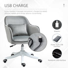 Vinsetto Velvet Office Chair, Desk Chair, Makeup Vanity Chair with Massage Lumbar Pillow and Rolling Wheels for Bedroom and Home, Grey - anydaydirect
