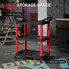 HOMCOM 3-Tier Rolling Tool Cart, Tool Trolley on Wheels, Plastic Mobile Service Utility Cart with Handles for Garage, Mechanics and Warehouse, 91kg Capacity, Black and Red - anydaydirect