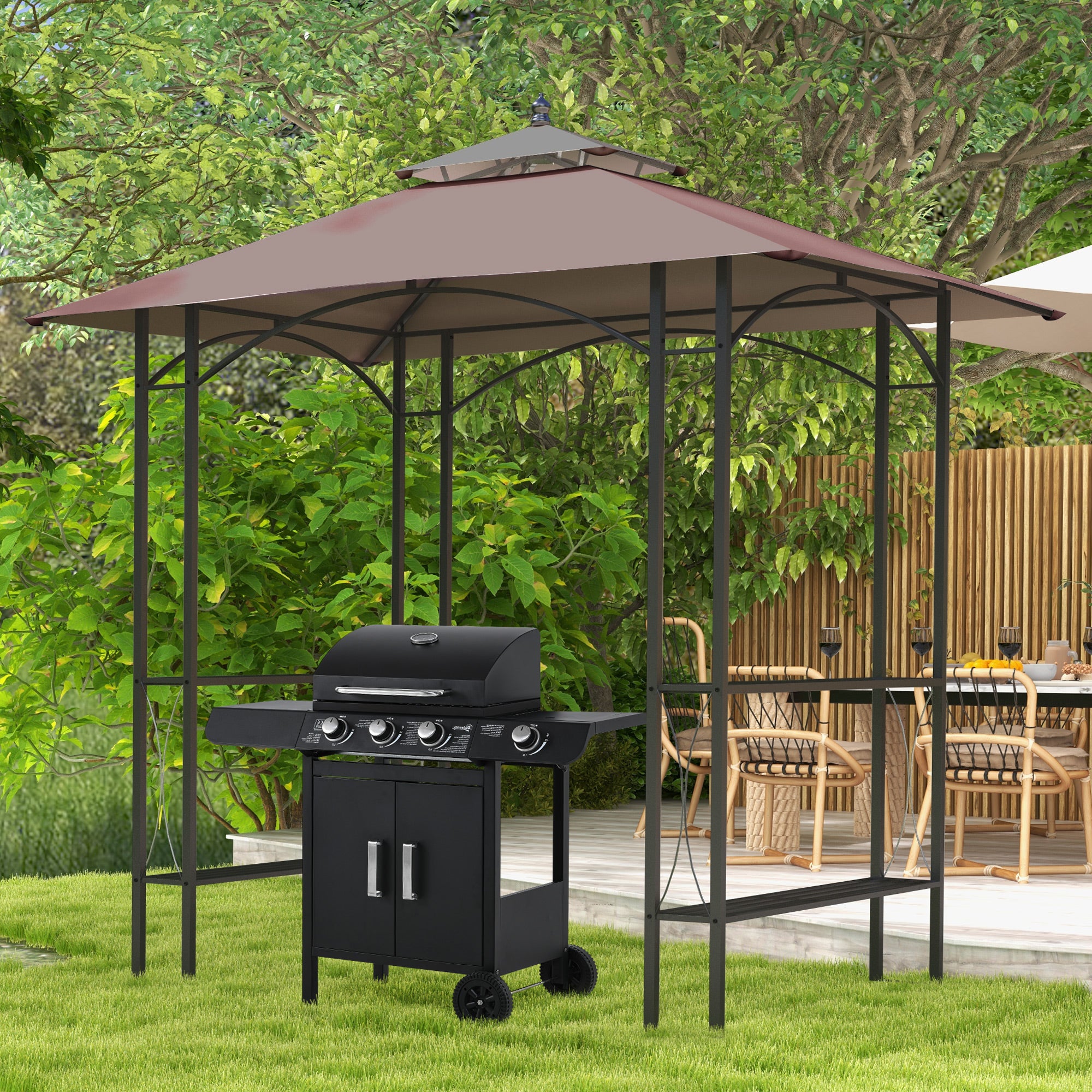 Outsunny 2.5 x 1.5m BBQ Tent Canopy Patio Outdoor Awning Gazebo Party Sun Shelter - Coffee - anydaydirect