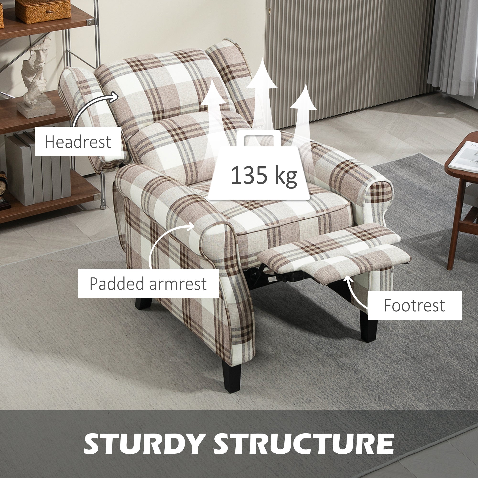 HOMCOM 160° Reclining Armchair, with Footrest - Brown - anydaydirect