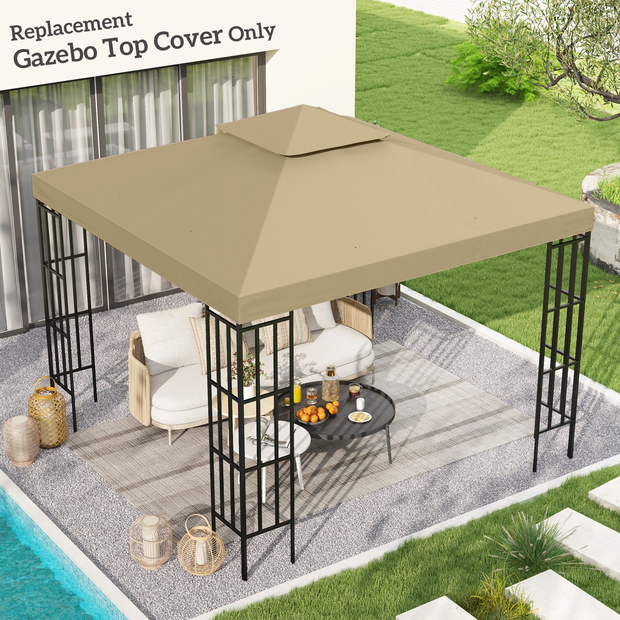 Outsunny 3(m) Gazebo Top Cover Double Tier Canopy Replacement Pavilion Roof Deep Beige - anydaydirect