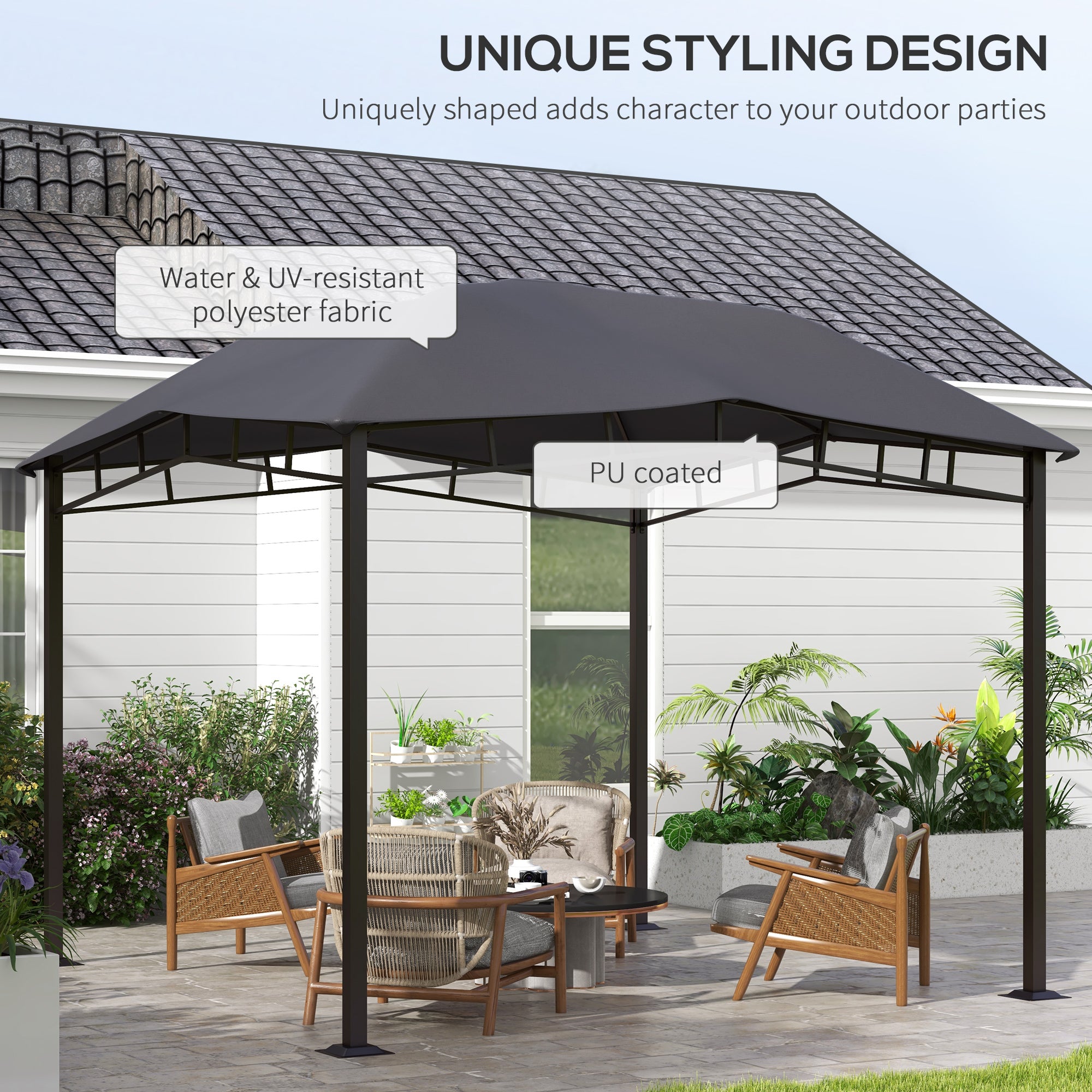 Outsunny 3x3(m) Outdoor Gazebo Garden Gazebo Pavilion Sunshade Canopy Tent with Steel Frame, Grey - anydaydirect