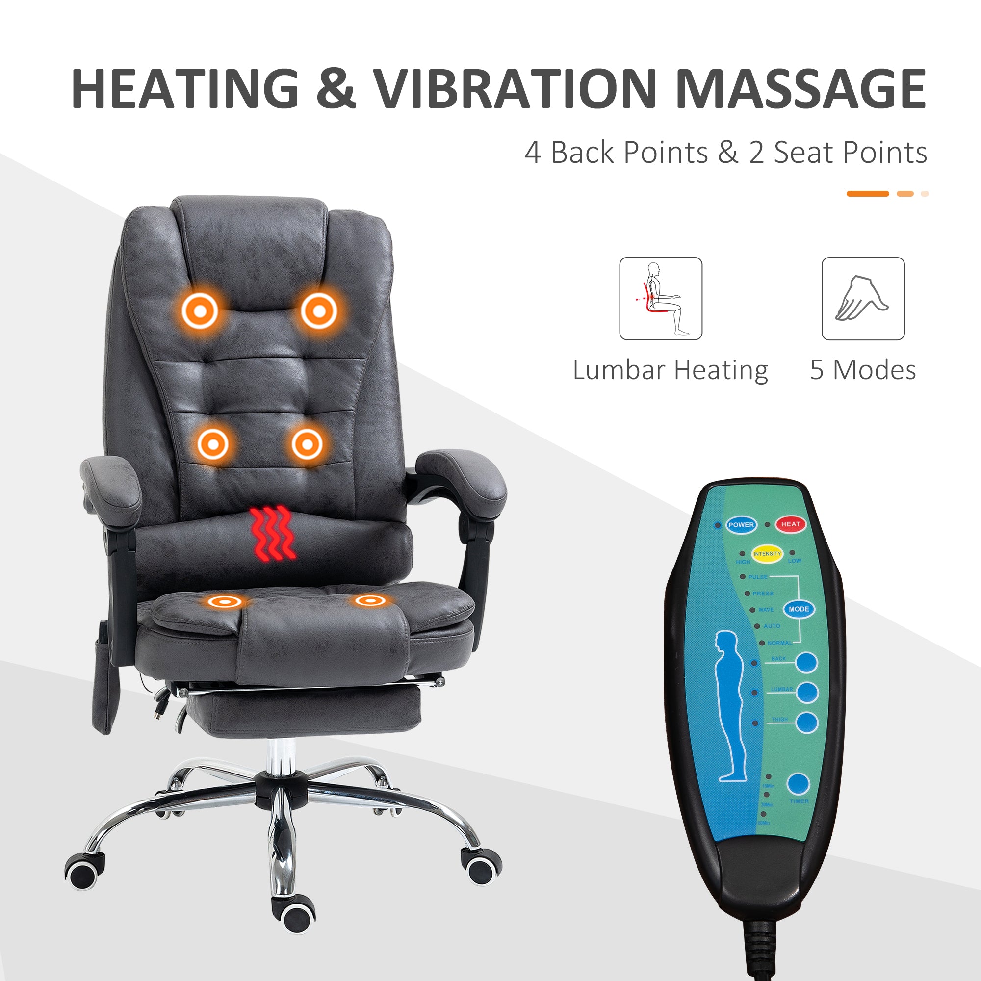 Vinsetto Heated 6 Points Vibration Massage Executive Office Chair Adjustable Swivel Ergonomic High Back Desk Chair Recliner with Footrest Dark Grey - anydaydirect