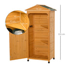 Outsunny Wooden Garden Cabinet 3-Tier Storage Shed 2 Shelves Lockable Organizer with Hooks Foot Pad 74 x 55 x 155cm Dark Yellow - anydaydirect