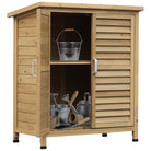 Outsunny Garden Shed Wooden Garden Storage Shed 2 Door Unit Solid Fir Wood Garage Tool Organisation Cabinet, 87L x 46.5W x 96.5Hcm, Grey - anydaydirect
