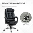 HOMCOM Executive Office Chair, PU Leather Home Office Chair with Swivel Wheels, Reclining Backrest, Retractable Footrest, Black - anydaydirect