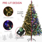 HOMCOM 6ft Prelit Artificial Christmas Tree with Dual Colour LED Light and 1078 Tips, Metal Base, Realistic Hinged Xmas Tree, Green - anydaydirect