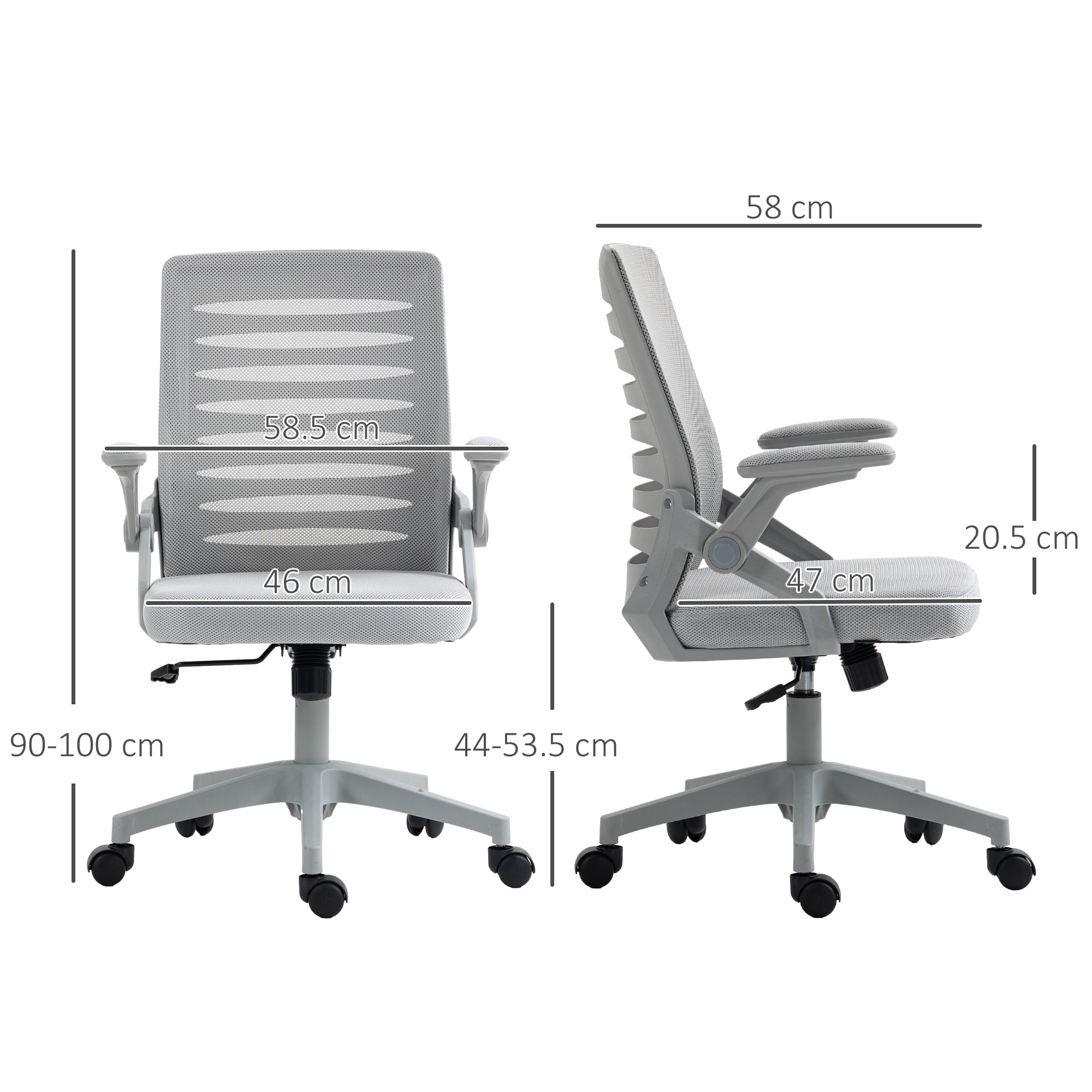 Vinsetto 44-53.5cm Adjustable Height Work Chair, with Mesh Back - Grey - anydaydirect