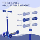 AIYAPLAY Kids 3 Wheel Scooter for 2-6 Years Old w/ Adjustable Height, LED Light, TPE Handlebar, Blue - anydaydirect
