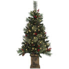 HOMCOM 1.2m/4ft Artificial Christmas Tree with 100 Warm White LED Lights and 8 Modes, Small Xmas Tree with Red Berries, Pine Cones and Retro Base, Green - anydaydirect