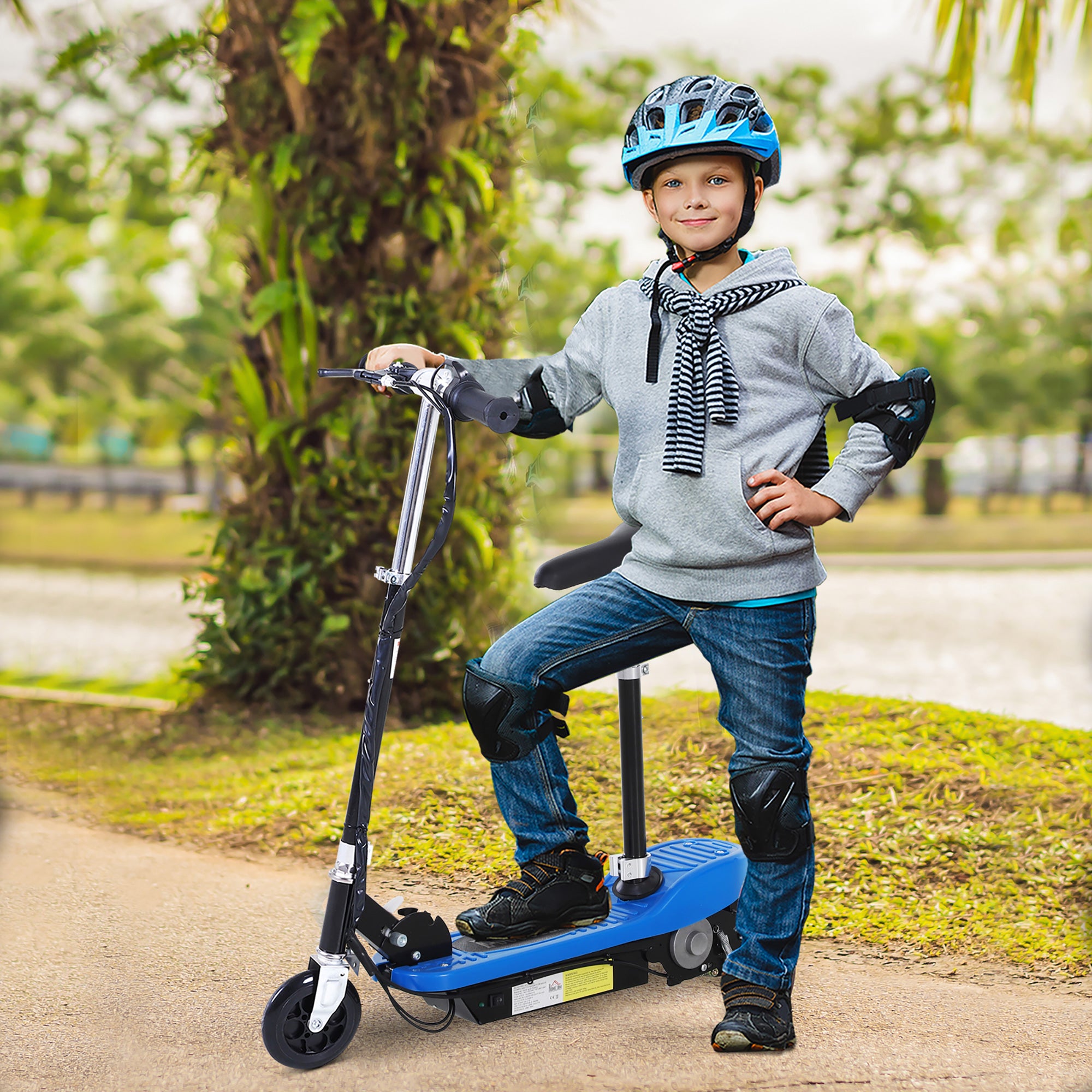 HOMCOM Outdoor Ride On Powered Scooter for kids Sporting Toy 120W Motor Bike 2 x 12V Battery - Blue - anydaydirect