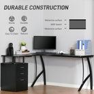 HOMCOM L-Shaped Computer Desk Table with Storage Drawer, Home Office Desk Corner Industrial Style Workstation for A4 Files 143.5 x 143.5 x 76cm, Black - anydaydirect