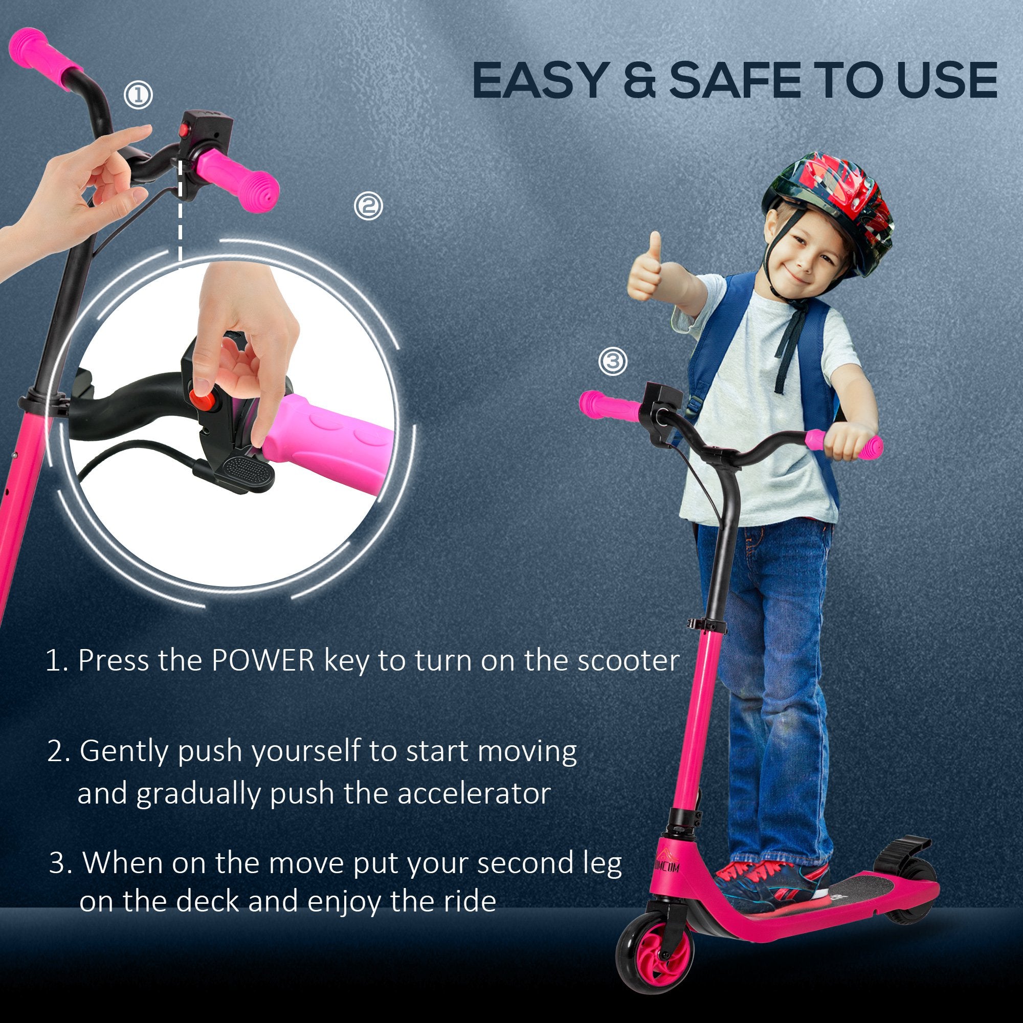 HOMCOM Electric Scooter, 120W Motor E-Scooter w/ Battery Level Display, 2 Adjustable Heights, and Rear Brake, Suitable for 6+ Years Old, Pink - anydaydirect