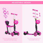 HOMCOM 5-in-1 Kids Toddler 3 Wheels Mini Kick Scooter Push Walker with Removable Seat & Back Rest for Girls and Boys Pink - anydaydirect