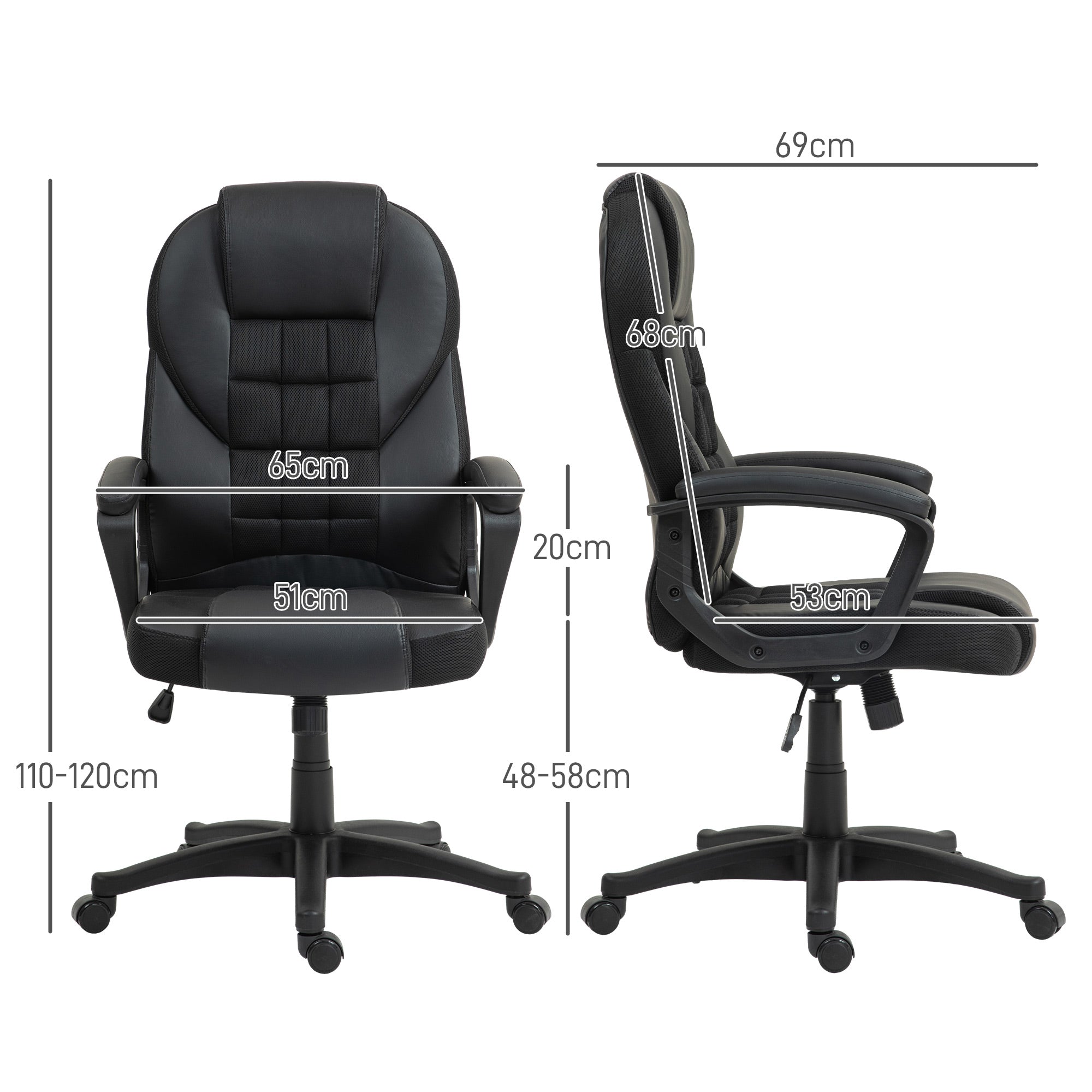 HOMCOM Faux Leather Office Chair - Black - anydaydirect